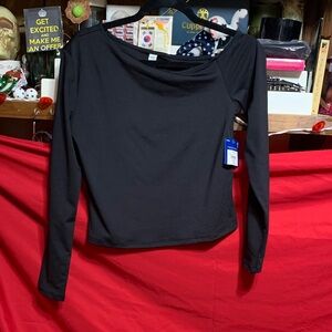 #074 Large Arizona Jean co. NWT Elegant Black Long Sleeve off shoulder Top